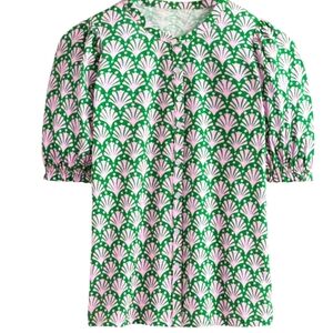 Boden Green Dolly Puff Sleeves Jersey Shirt..Size 14